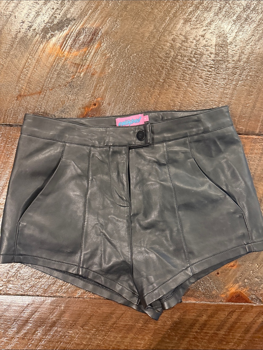 Edikted Black Faux Leather High-Waist Tailored Shorts - Picture 3 of 8